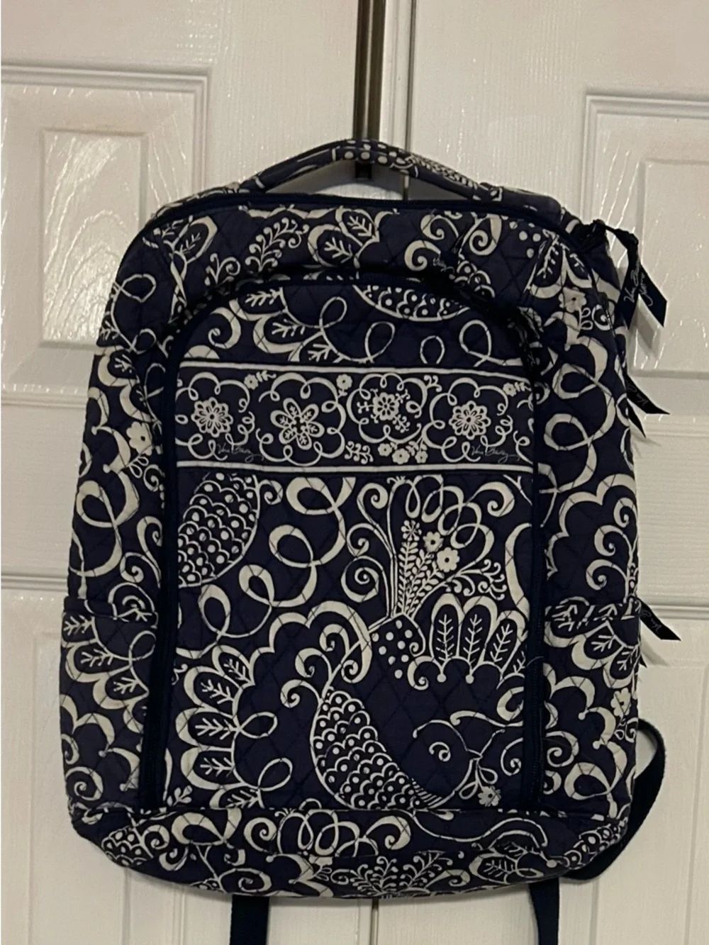 Vera Bradley Navy and White Quilted Floral Zip-Top  laptop Backpack